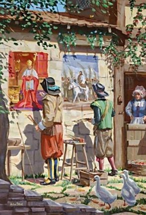 Dois jovens pintando na parede